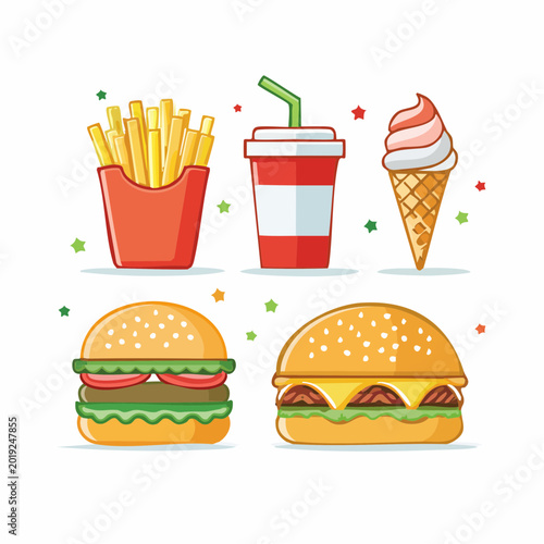 Fast Food Icons: Burgers, Fries, Soda, and Ice Cream