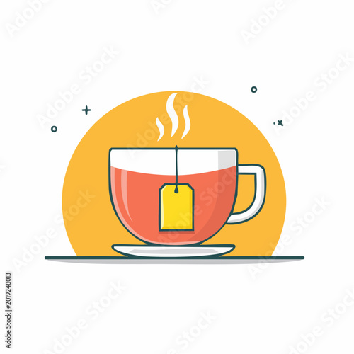 Hot Tea Cup with Tea Bag and Steam