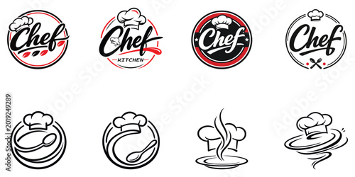 Chef Logo & Badge Icon Set Kitchen, Cooking, Restaurant, Culinary, Food, Gourmet, Chef Hat, Spoon Vector Illustrations