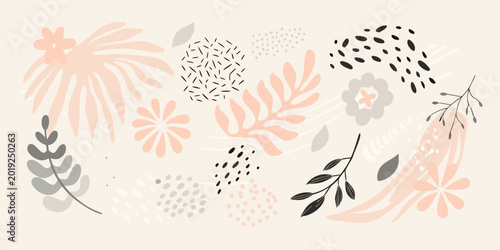 Floral arrangement illustration with abstract shapes soft pastel colors and a neutral background high quality