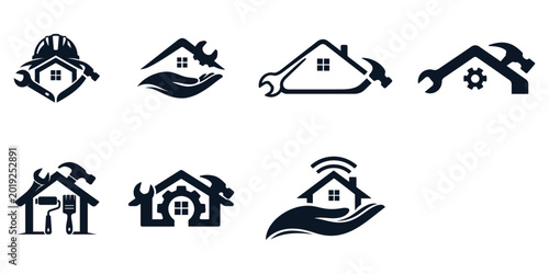 Home Repair and Maintenance Icons Set, Construction Tools, DIY, Renovation, House Improvement Vector Symbols