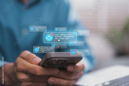 Foto AI Psychosis Concept with Chatbot Notifications on Smartphone Mobile Interface S