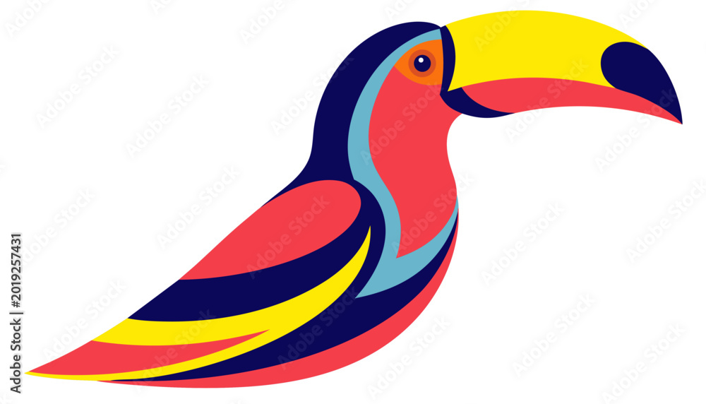 Fototapeta premium Colorful Toucan Bird Icon, Tropical Vector Illustration, Rainbow Avian Graphic, Bird Logo Design
