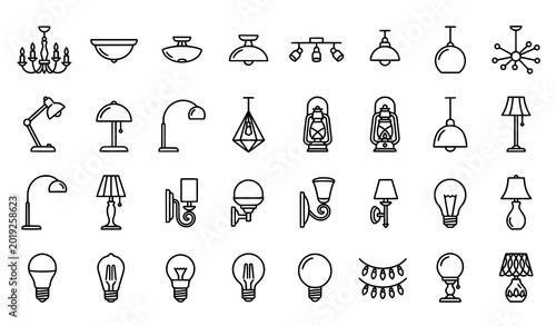 Fotografía Minimalist lamp and lustre outline icon collection with editable lighting vector