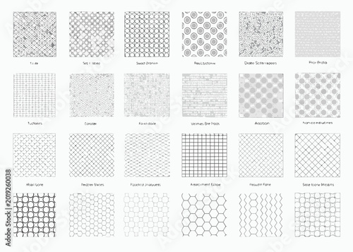 Photos Collection of geometric patterns in a grid technical drawings neutral color sche