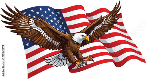 Foto Bald Eagle with American Flag for Flag Day