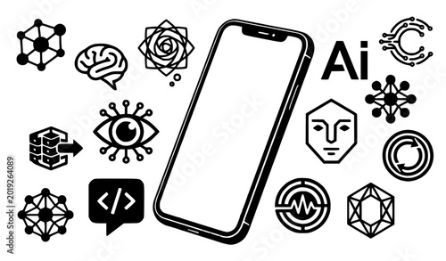 Tableau sur toile AI chatbot logo black and white editorial vector illustration