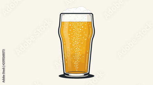Εκτύπωση καμβά Minimalist Vector Illustration of a Full Pint Glass of Golden Beer with Foam Hea