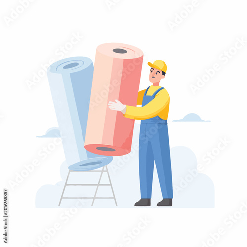 Man handling large roll material.