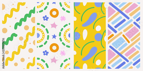 Foto Four abstract geometric patterns showing design progression on a light gray back