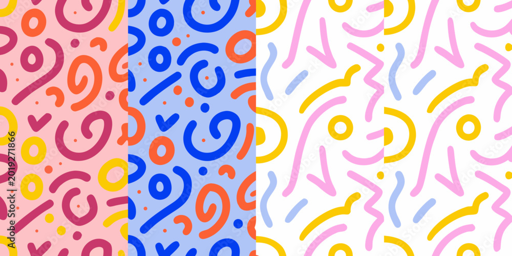 Fototapeta premium Abstract squiggle pattern with loops and dots colorful vector illustration on pastel backgrounds high quality