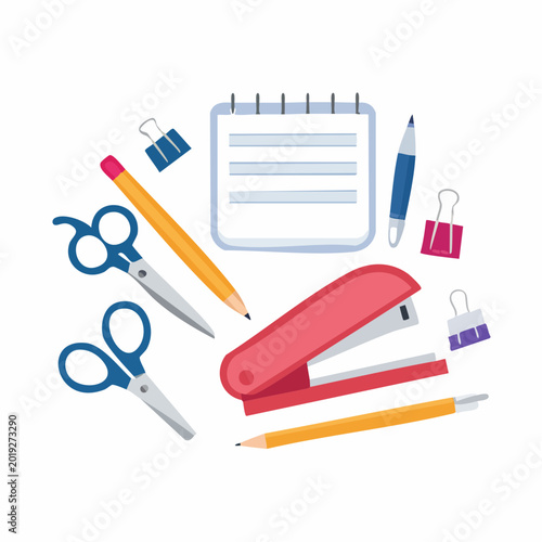 Stationery and Office Supplies Flat Illustration