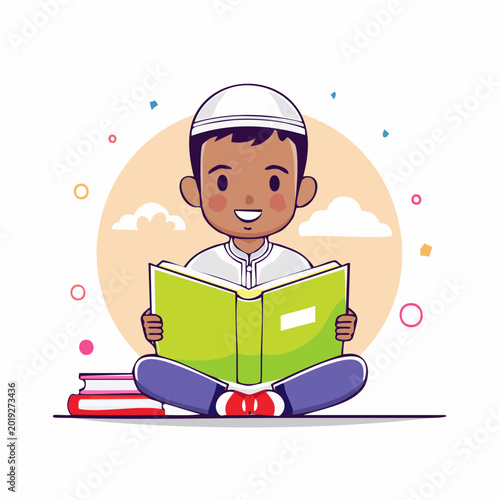 Young Muslim Boy Reading a Book