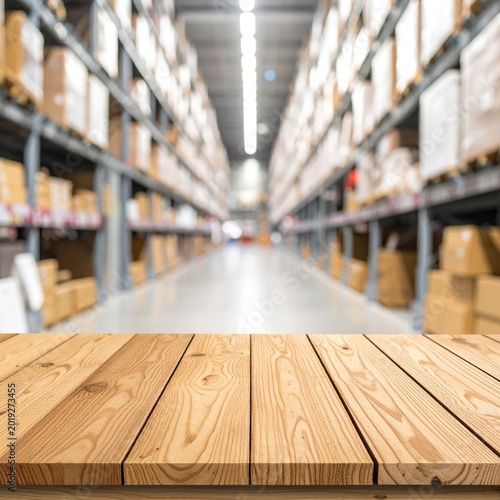 Wooden table foreground with blurred warehouse background (1)