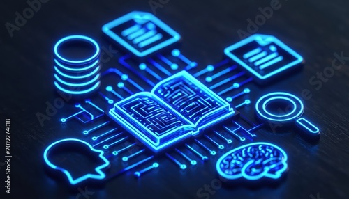 Education and technology concept with digital ai book and data analysis knowledge