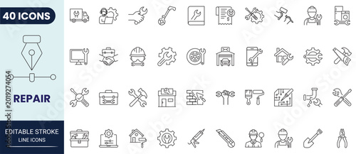 Foto Repair icon set in outline style