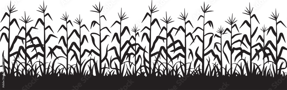 Fototapeta premium A black corn field. Maize field silhouette vector illustration