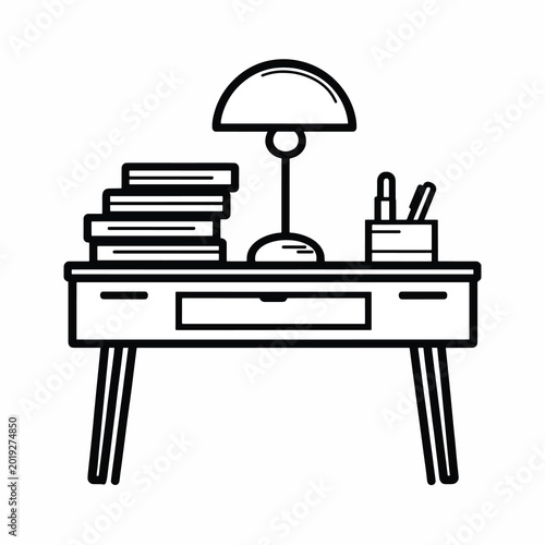 Simple black line drawing of desk.