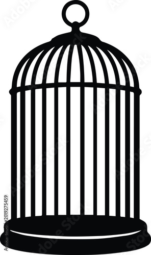Εκτύπωση καμβά Elegant black birdcage vector silhouette, classic empty pet cage illustration, d