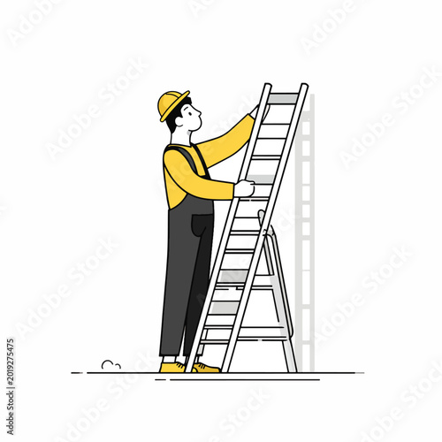 Man climbing up a ladder.