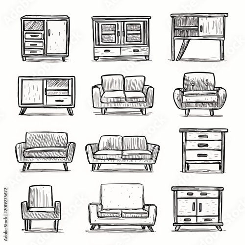 Collection of various home furniture pieces.
