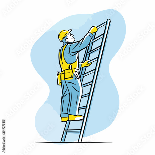 Man climbing up a ladder.