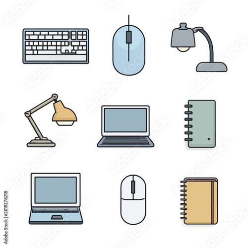 Office desk workspace computer accessories.