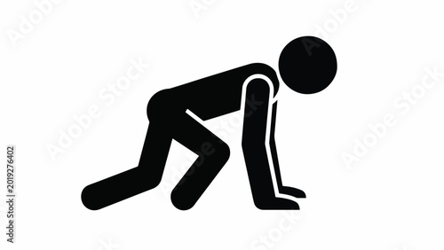 Black silhouette of a person crawling.