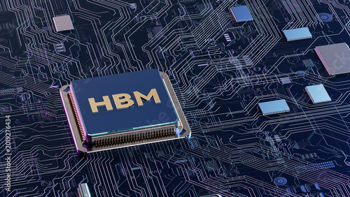 High quality HBM technology 3D illustration usable as commercial stock asset for semiconductor industry presentation, AI computing blog post, tech website banner and digital marketing promotional cont