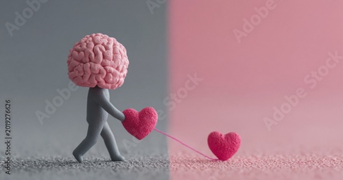 Brain and heart conceptual art showing the surreal connection of logic and emotion