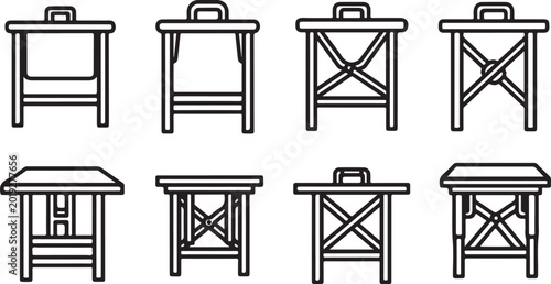 Εκτύπωση καμβά Black wooden chair set isolated on white background vector Vector