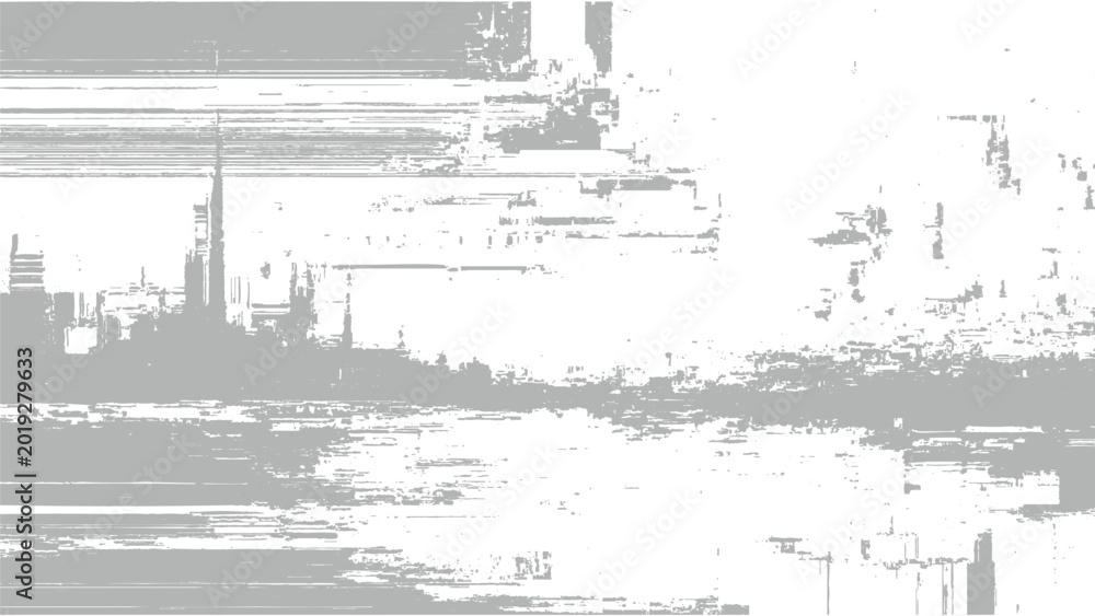 Obraz premium Glitchy distorted cityscape with abstract digital noise and errors in transmission lines