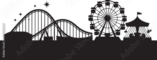Entertaiment horizontal banner with black park ride silhouette vector illustration