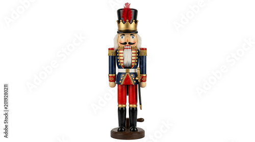 Nutcracker Soldier Figurine Handcrafted Wooden Christmas Ornament with Crown and Red Blue Uniform