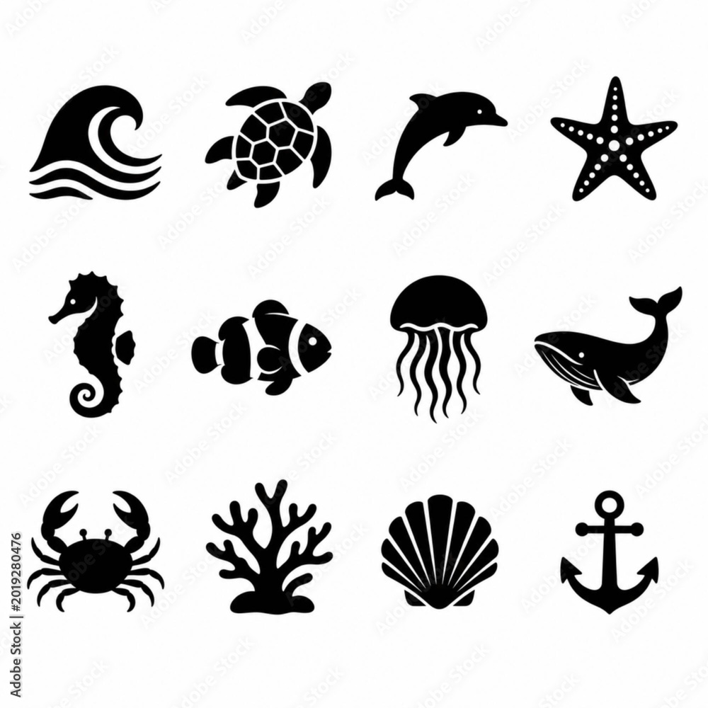 Fototapeta premium Ocean Marine Life Eps Icons Icon Set