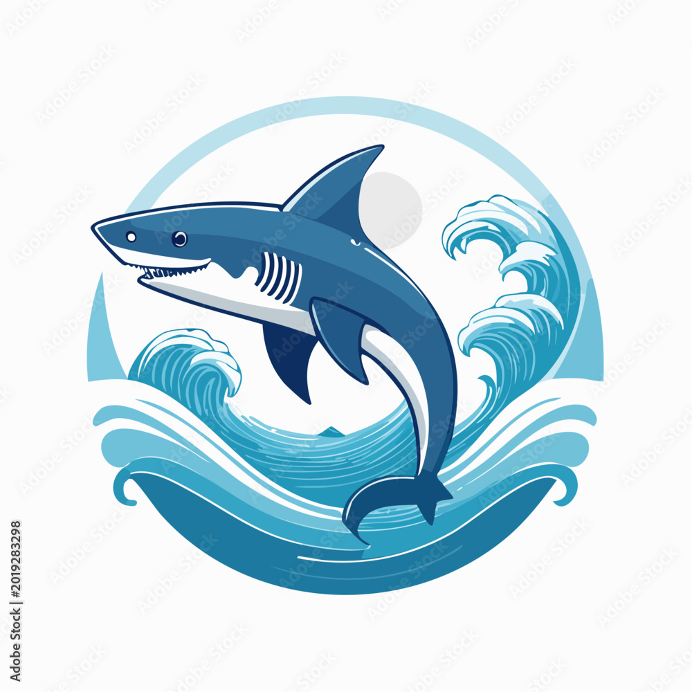 Fototapeta premium Cartoon Shark Jumping Out of Waves