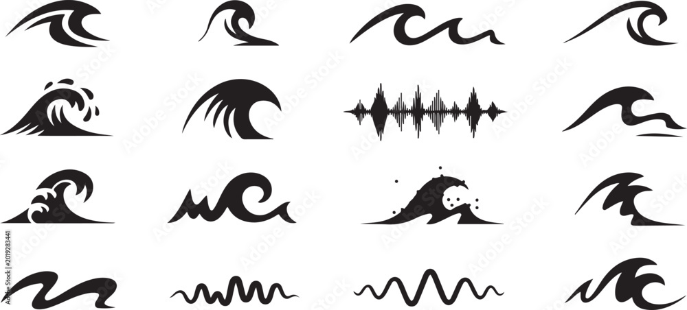 Fototapeta premium Vector waves set of elements for design silhouette vector illustration