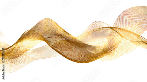 Gold wavy line on transparent background. Abstract golden wave element representing fluid motion, luxury, and design isolated on a white background