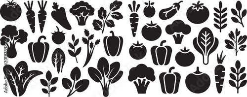 Vegetables and leafs set. silhouette vector illustration
