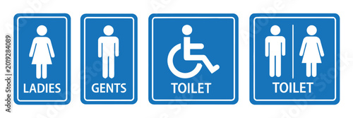 Schilderij op canvas Standard blue and white public restroom signs set, designating facilities for la