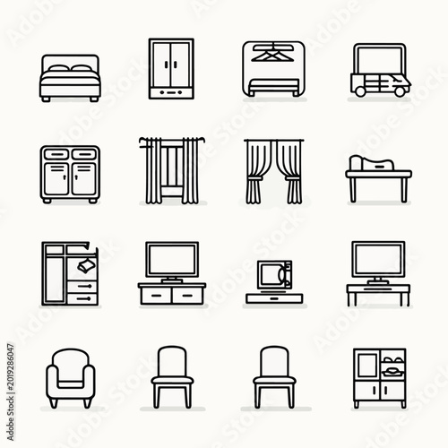 Furniture icons for home interior design.