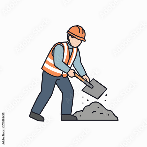 Construction worker with shovel and pile.