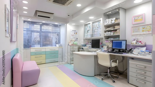 Modern Pediatric Clinic Interior with Pastel Colors and Professional Equipment