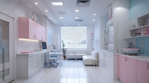 Modern Pediatric Clinic Interior with Pastel Colors and Professional Equipment