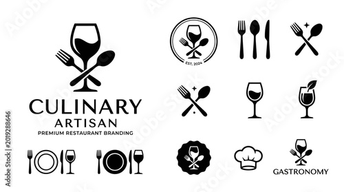 Culinary Artisan Restaurant Logo Icons Set.
