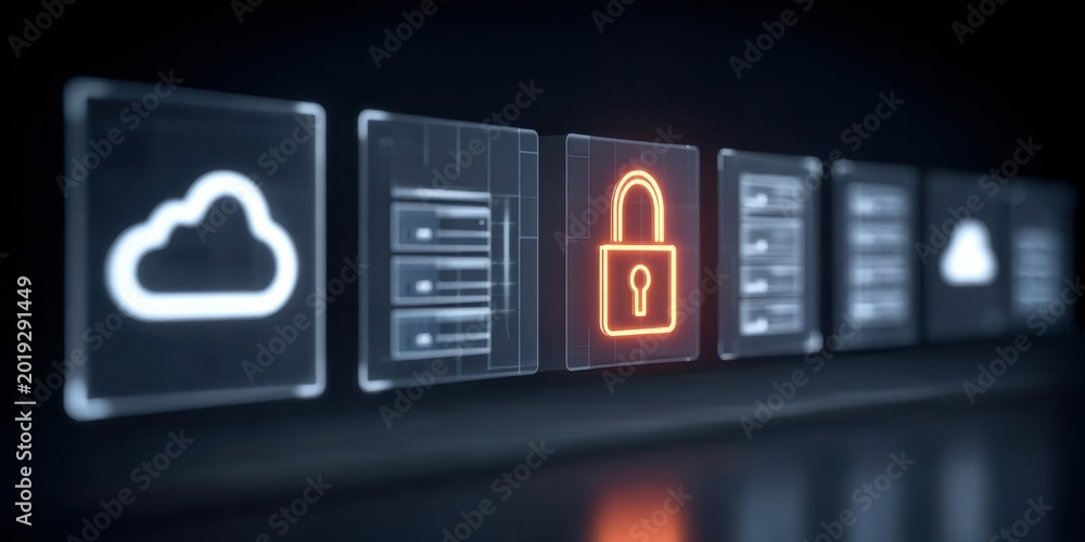 Naklejka premium Deep security provides protection using a firewall and encryption while detection and prevention create a response to secure every single cloud instance.
