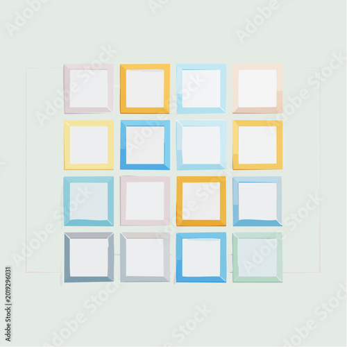 Array of Square Frames in Various Pastel Colors on a Light Background