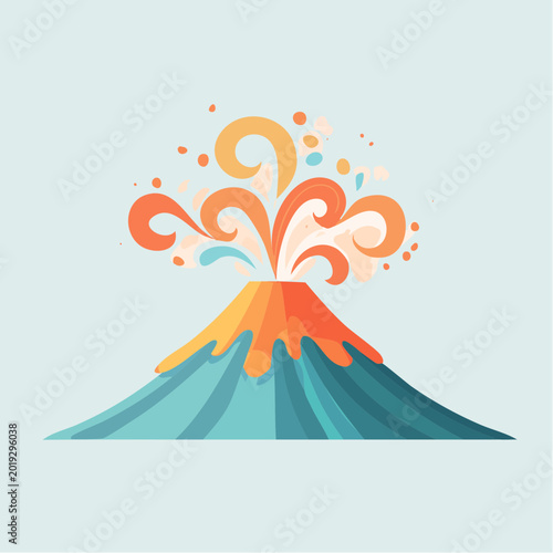Volcano eruption illustration with colorful smoke and lava spewing from the top