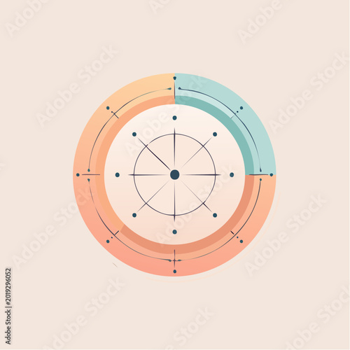 Circular diagram with compass rose and navigational elements on a light background