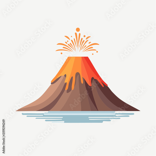 Volcano eruption illustration with lava spewing from the top in a flat vector design